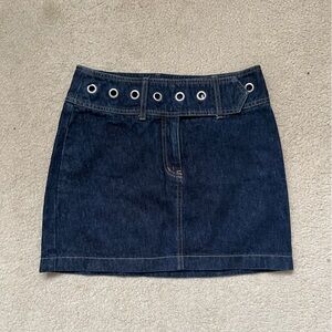 Dark Blue Denim Skirt with Grommet Detail